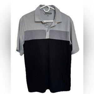 Pebble Beach Golf Polo Shirt Black Gray Dry-Luxe Performance Men's L Color Block